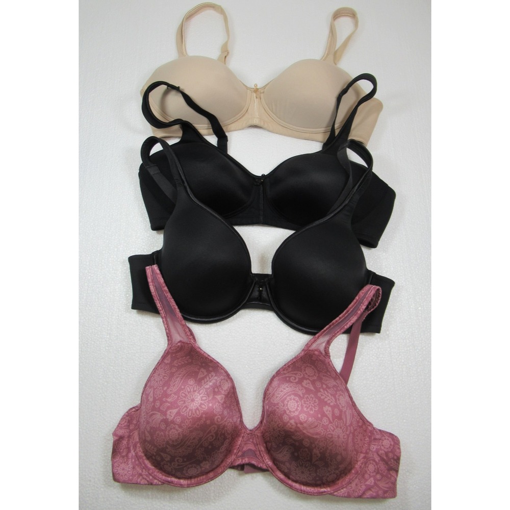 4 Vanity Fair Bras Lot Bundle 36C Black Pink Wireless Underwire 72335 75222